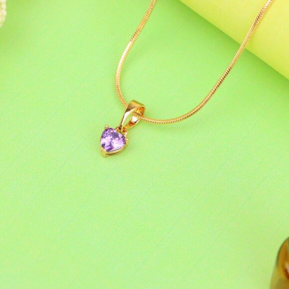 "Elegant Heart-Shaped Purple Pendant in Gold, XPPT1304 - Picture 4 of 12